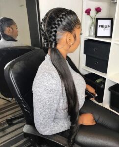 French braid ponytails black girl