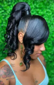 Curly Ponytail Weave With Bangs