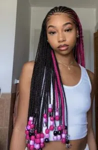 Black and Pink Braided Cornrow Hairstyle