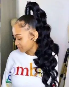 Wavy high Ponytail With Weave
