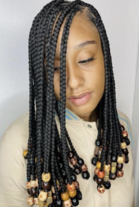 Knotless braids with wooden beads