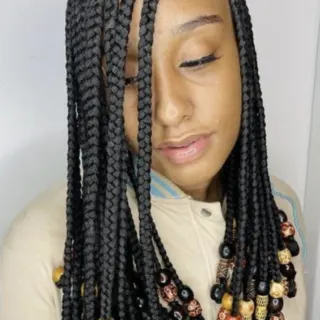 Knotless braids with wooden beads