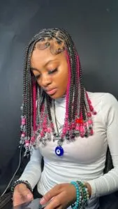 pink knotless braids