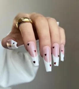 White nails with hearts