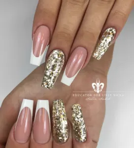 Gel White and Gold Nails