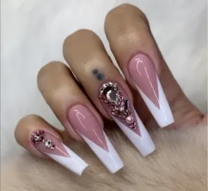 White Nails With Crystals