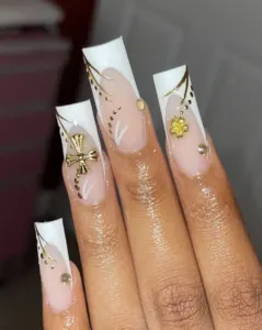 White and Gold French Nails