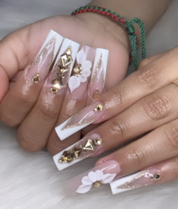 White Nails with art