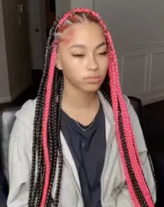 Pink and black knotless braids