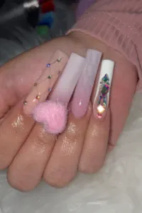 long nail designs with diamonds