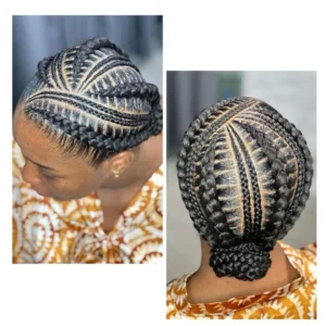 Geometric Goddess Cornrows with a Low Braided Bun
